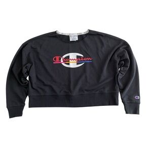 Champion Campus French Terry Cropped Sweat Shirt Black size Small